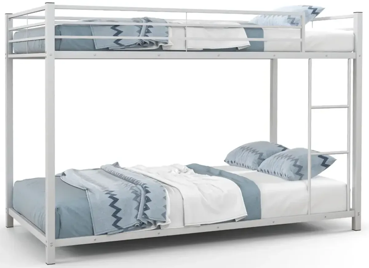 Low Profile Twin Over Twin Metal Bunk Bed with Full-Length Guardrails for Kids Room