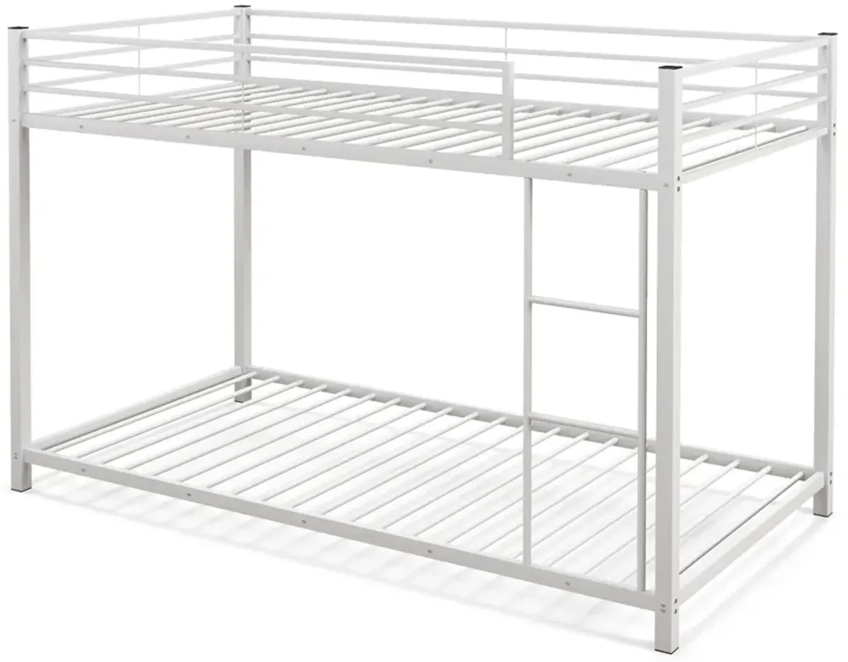 Low Profile Twin Over Twin Metal Bunk Bed with Full-Length Guardrails for Kids Room