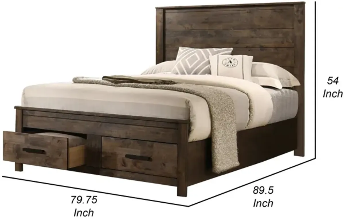 Frio California King Storage Bed, 2 Drawers, Low Platform, Rustic Brown - Benzara