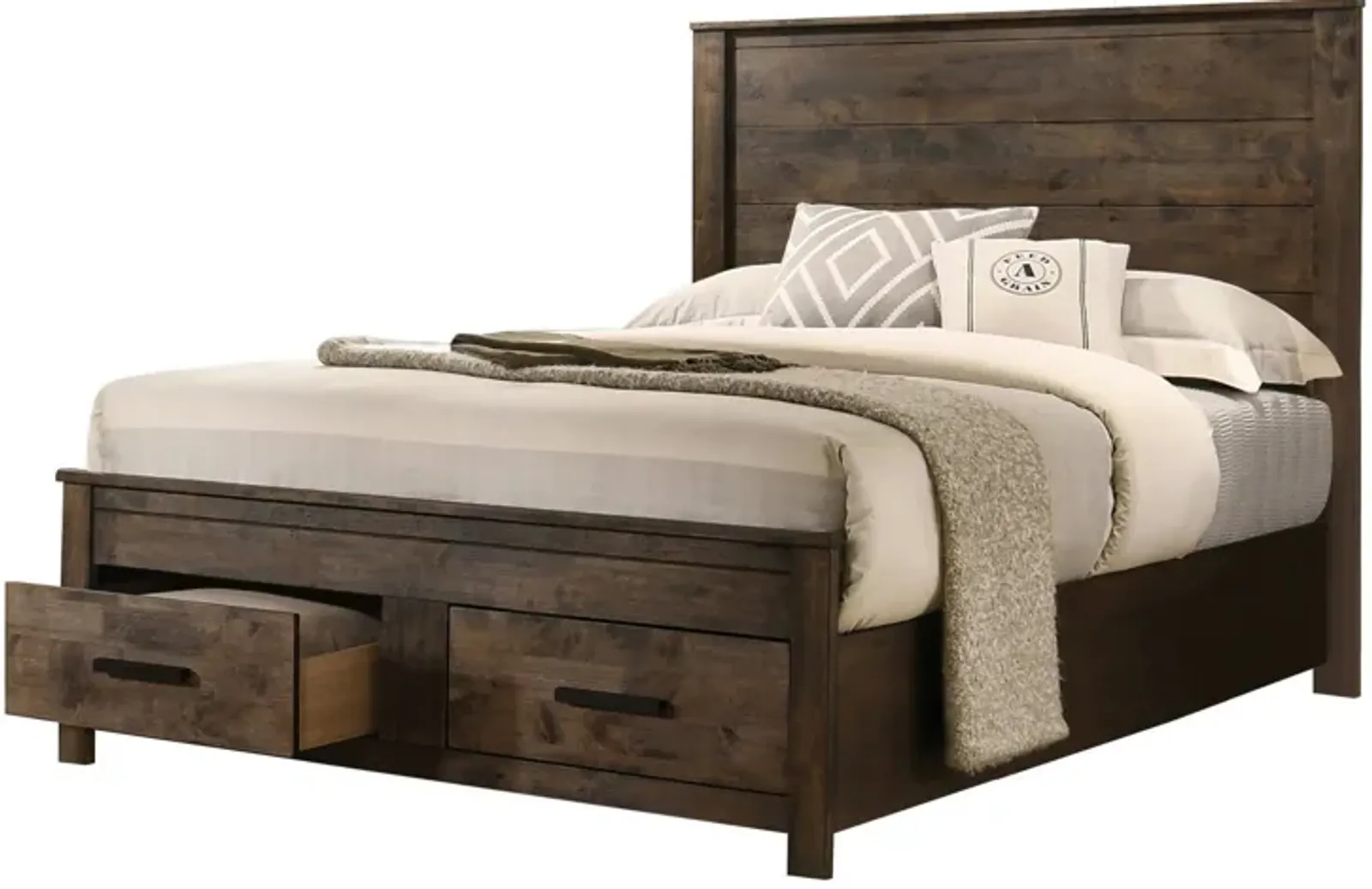 Frio California King Storage Bed, 2 Drawers, Low Platform, Rustic Brown - Benzara