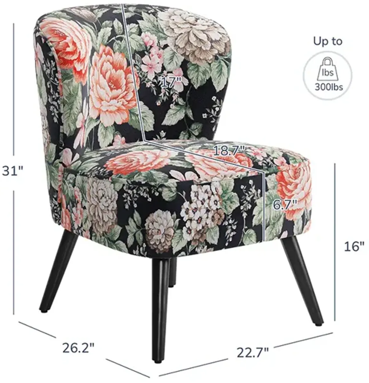 BELLEZE Floral Accent Chair, Modern Armless Printed Chair, Comfy Side Chair Upholstered Slipper Chair for Living Room, Bedroom, Reading Room - Capri (Red Floral)