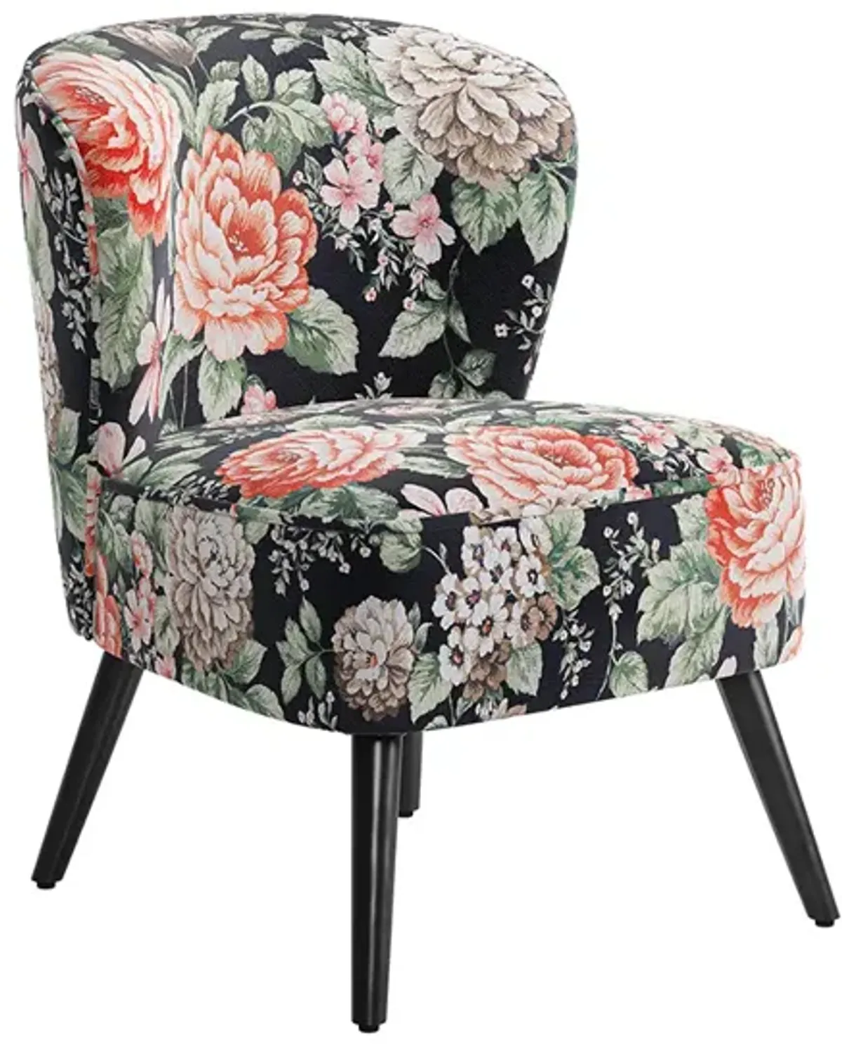 BELLEZE Floral Accent Chair, Modern Armless Printed Chair, Comfy Side Chair Upholstered Slipper Chair for Living Room, Bedroom, Reading Room - Capri (Red Floral)