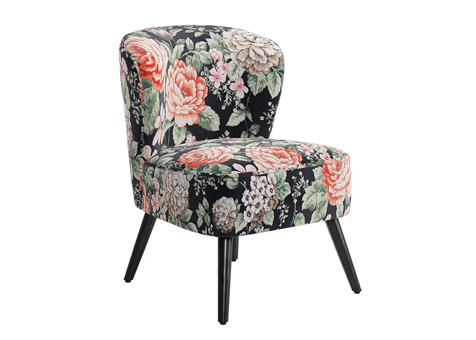 BELLEZE Floral Accent Chair, Modern Armless Printed Chair, Comfy Side Chair Upholstered Slipper Chair for Living Room, Bedroom, Reading Room - Capri (Red Floral)