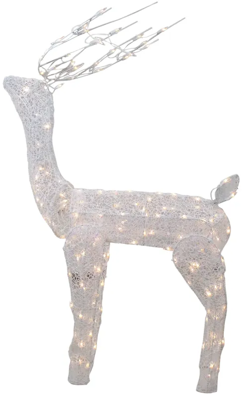 48-Inch Lighted White Mesh Buck Outdoor Christmas Decoration - Clear Lights