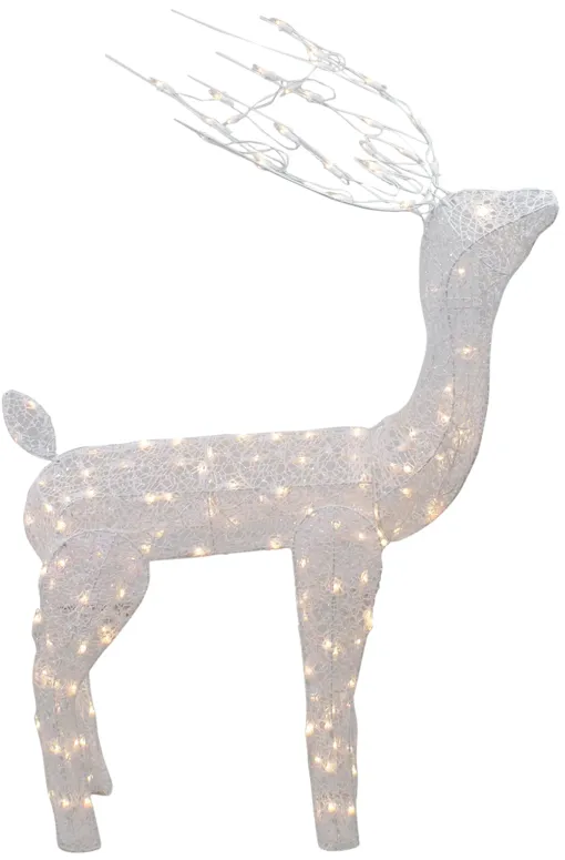 48-Inch Lighted White Mesh Buck Outdoor Christmas Decoration - Clear Lights