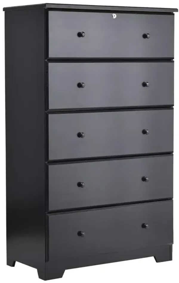 Better Home Products Isabela Solid Pine Wood 5 Drawer Chest Dresser in Black