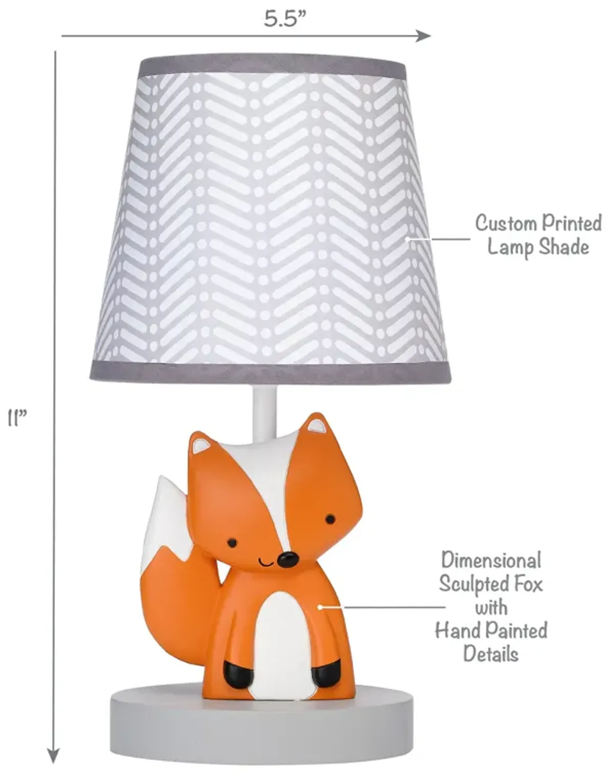 Bedtime Originals Acorn Gray/White/Orange Fox Nursery Lamp with Shade & Bulb