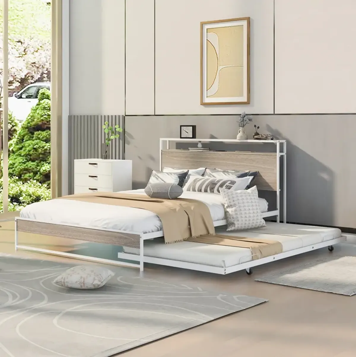 Merax Metal Platform Bed Frame with Trundle