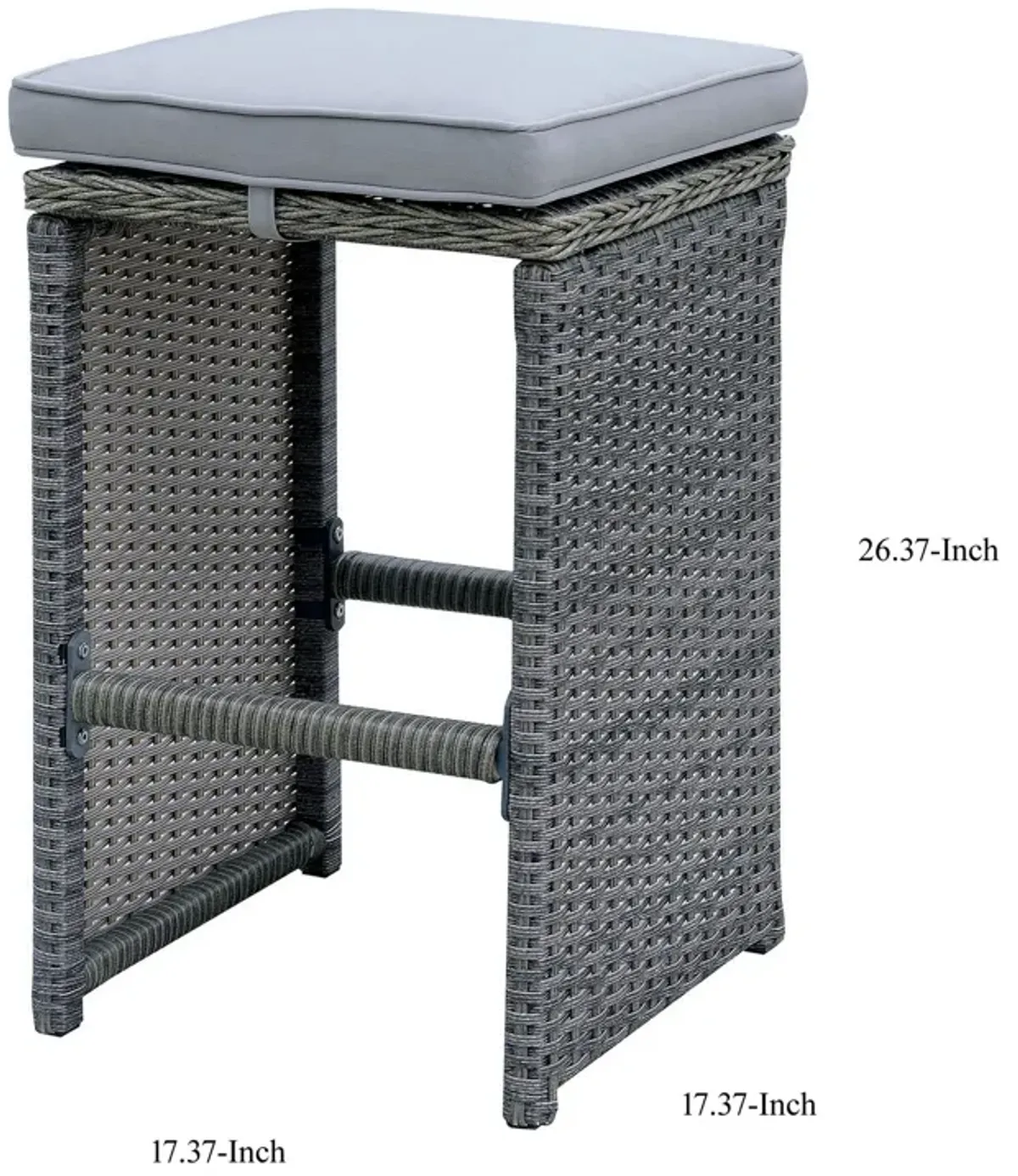 6 Piece Patio Bar Stool In Aluminum Wicker Frame And Padded Fabric Seat, Gray-Benzara