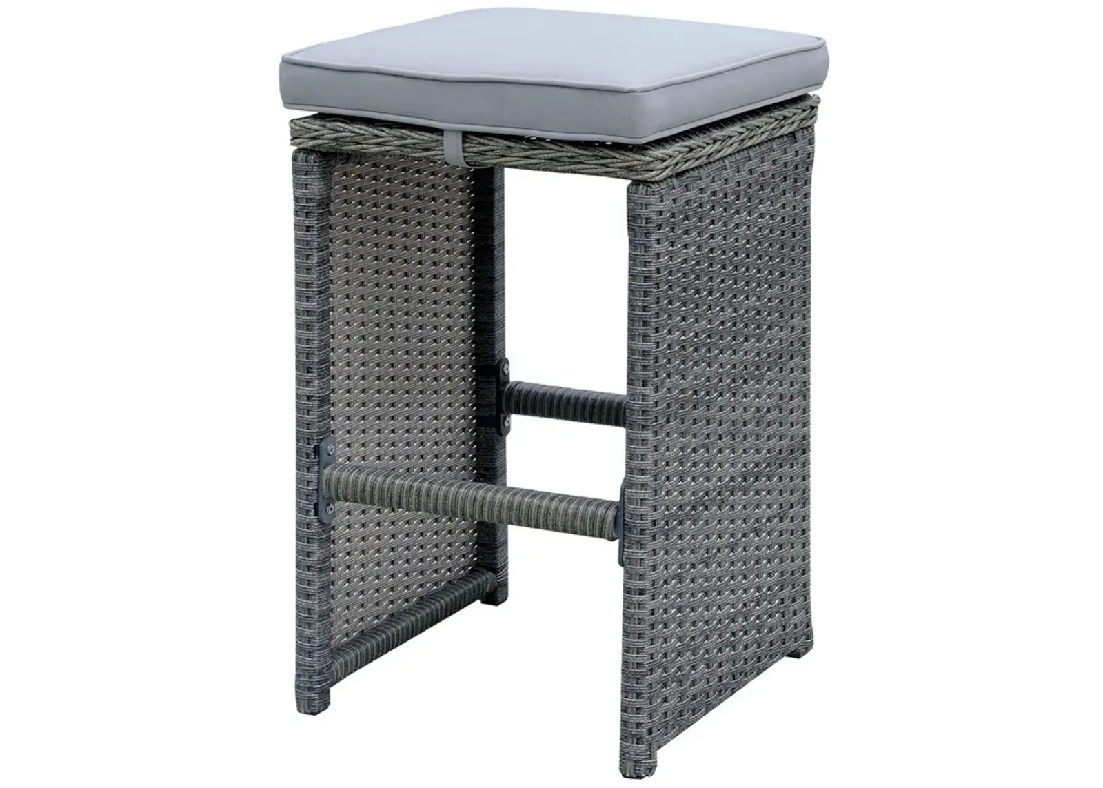 6 Piece Patio Bar Stool In Aluminum Wicker Frame And Padded Fabric Seat, Gray-Benzara