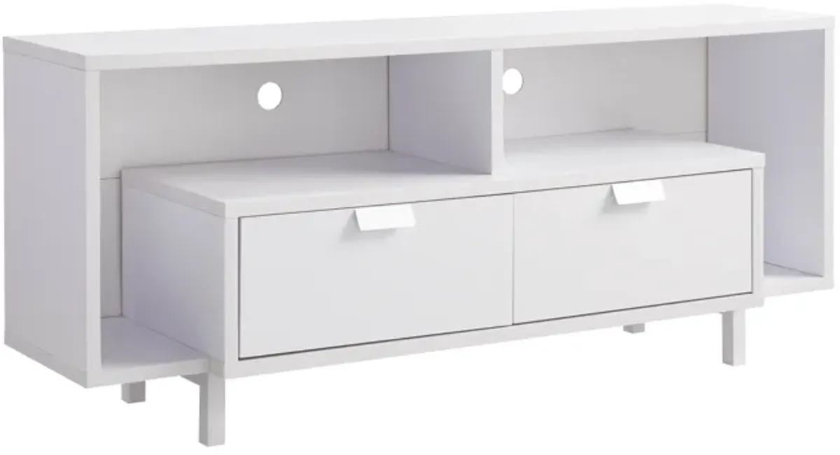White TV Stand with 2 Drawers and 2 Shelf Spacing
