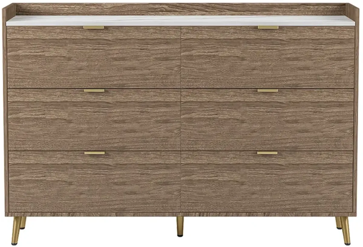 Modern 6-Drawer Dresser with Marble Top