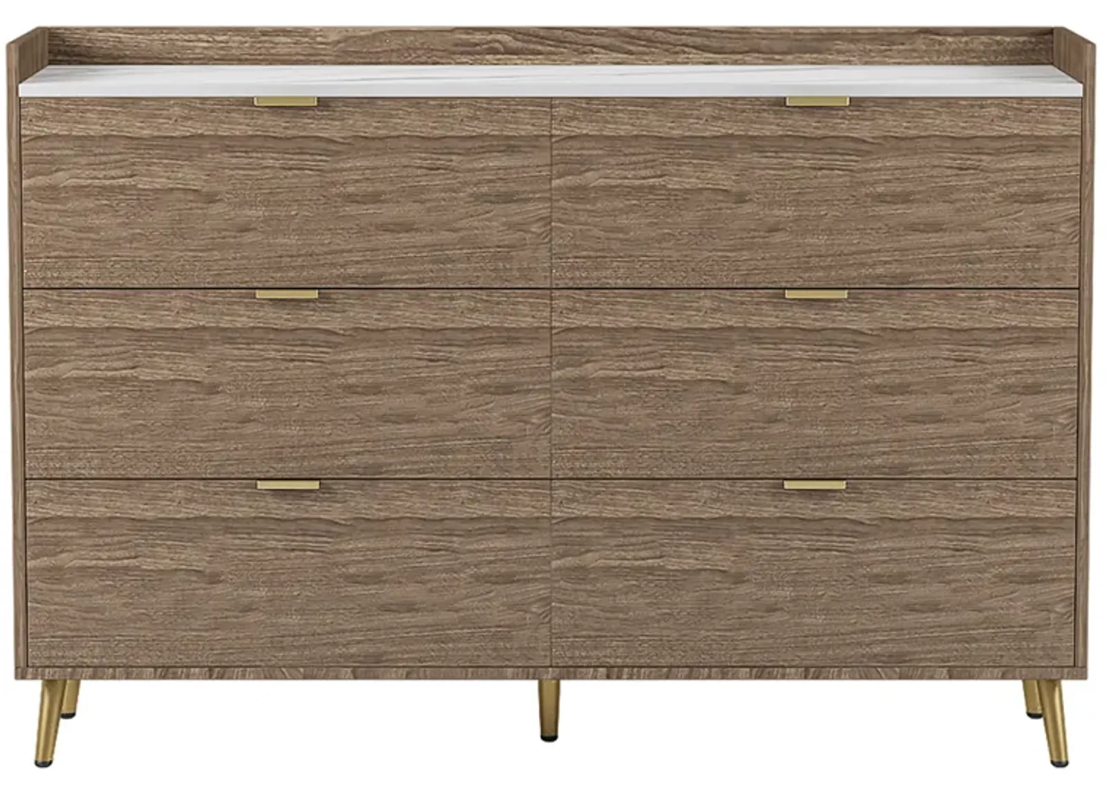 Modern 6-Drawer Dresser with Marble Top