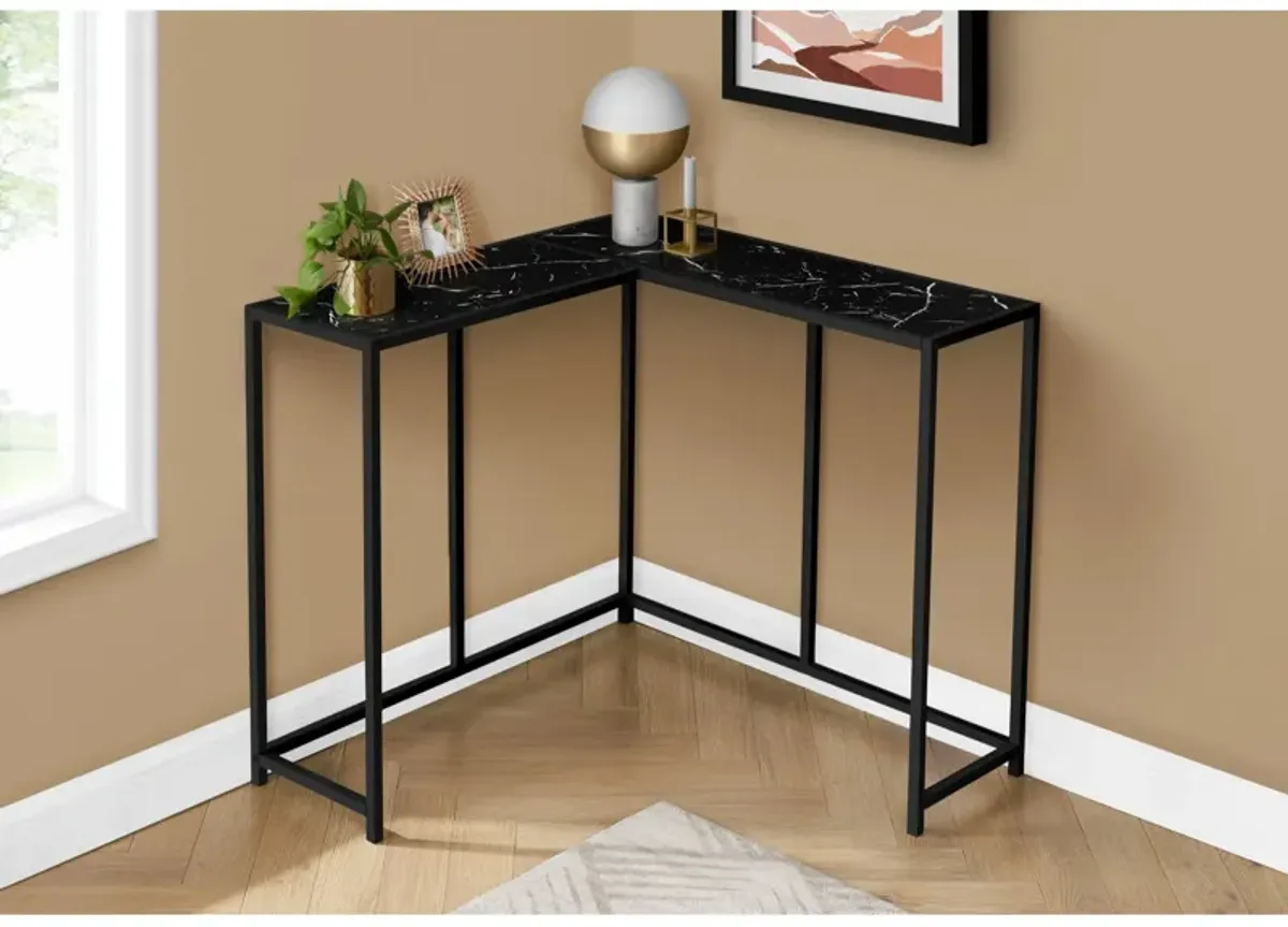 Monarch Specialties I 2158 Accent Table, Console, Entryway, Narrow, Corner, Living Room, Bedroom, Metal, Laminate, Black Marble Look, Contemporary, Modern