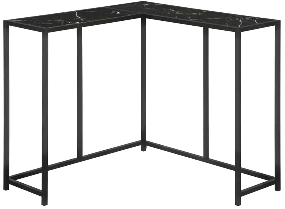 Monarch Specialties I 2158 Accent Table, Console, Entryway, Narrow, Corner, Living Room, Bedroom, Metal, Laminate, Black Marble Look, Contemporary, Modern