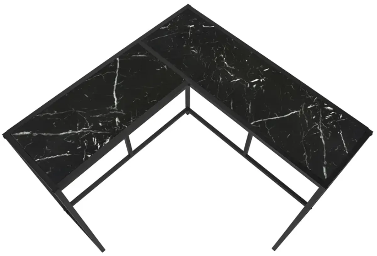 Monarch Specialties I 2158 Accent Table, Console, Entryway, Narrow, Corner, Living Room, Bedroom, Metal, Laminate, Black Marble Look, Contemporary, Modern