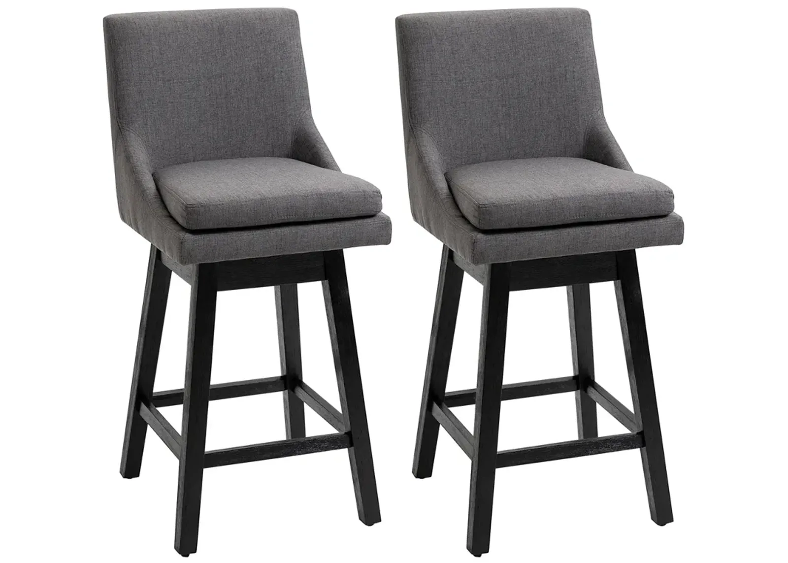 HOMCOM Bar Height Bar Stools Set of 2, Armless Upholstered Swivel Barstools Chairs with Soft Padding Cushion and Wood Legs, Dark Gray