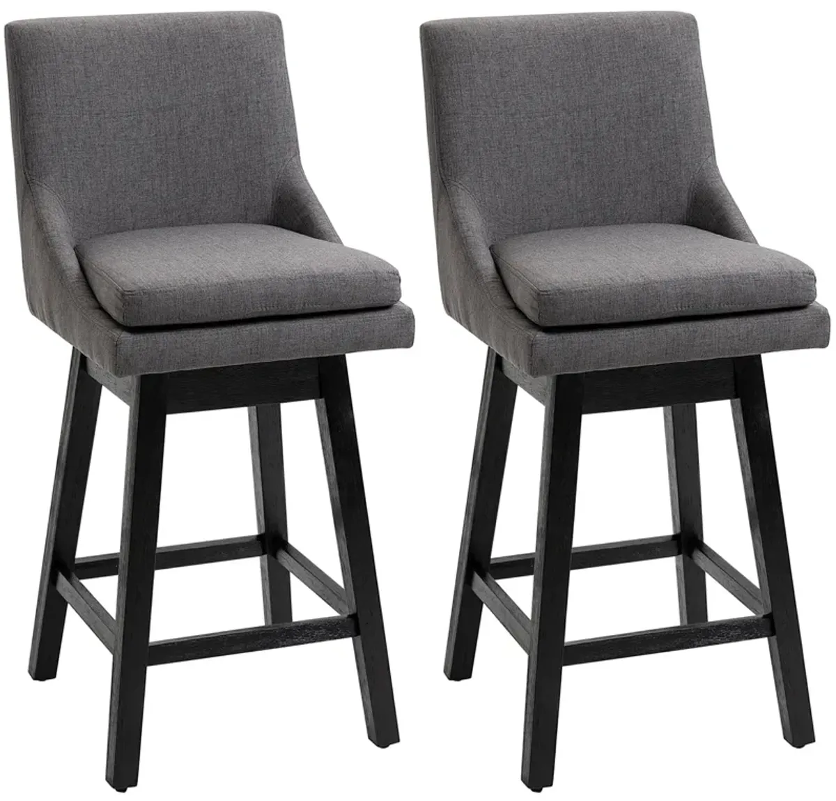 HOMCOM Bar Height Bar Stools Set of 2, Armless Upholstered Swivel Barstools Chairs with Soft Padding Cushion and Wood Legs, Dark Gray