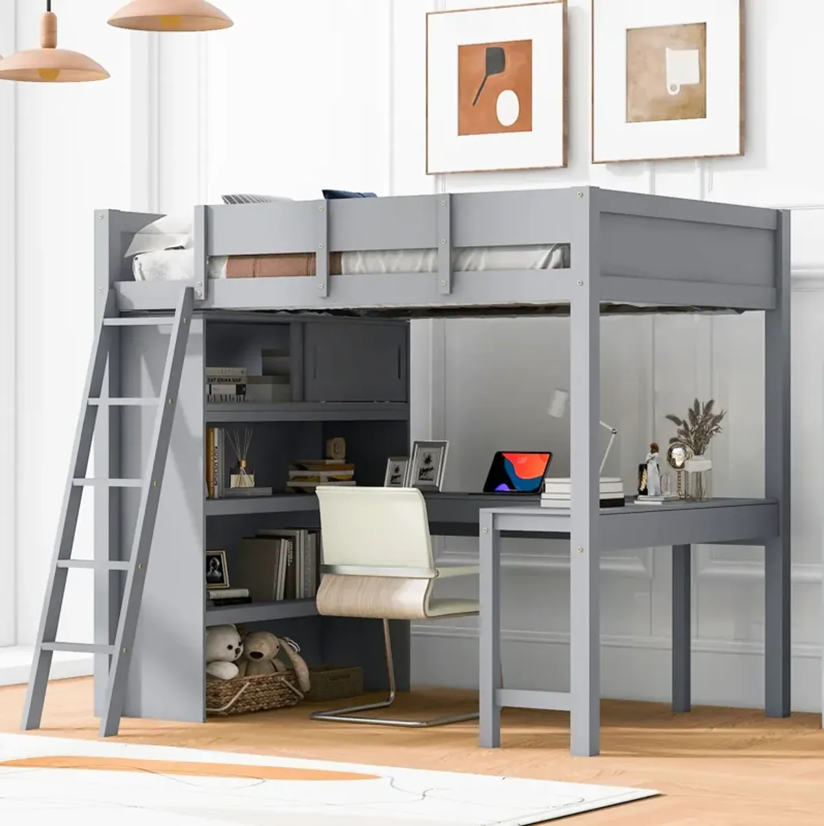 Merax Loft Bed with Desk and Shelf