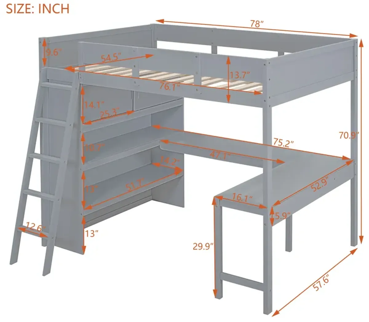 Merax Loft Bed with Desk and Shelf