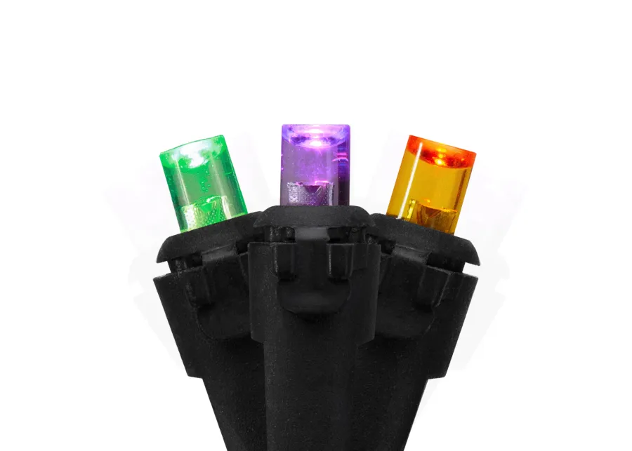 50 Count Purple  Green and Orange LED Christmas Lights  16 ft Black Wire