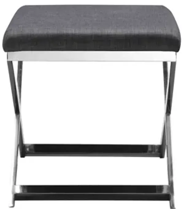 Sovi 20 Inch Accent Stool Ottoman, X Shape Steel Legs, Charcoal Gray - Benzara