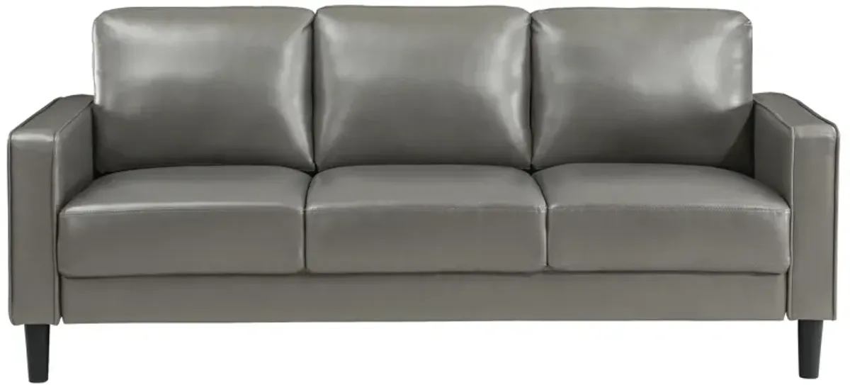 Rumi Sofa, Gray Faux Leather, Modern Track Arms, Foam Cushions