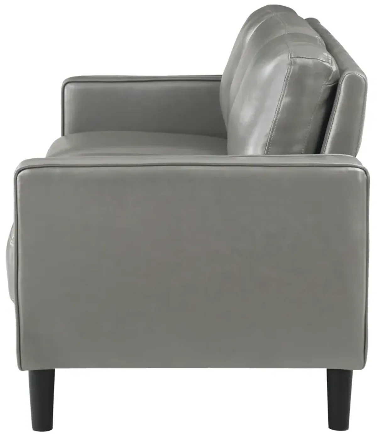 Rumi Sofa, Gray Faux Leather, Modern Track Arms, Foam Cushions