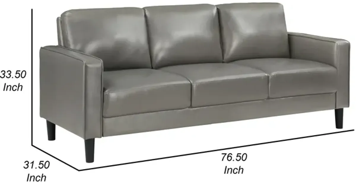 Rumi Sofa, Gray Faux Leather, Modern Track Arms, Foam Cushions