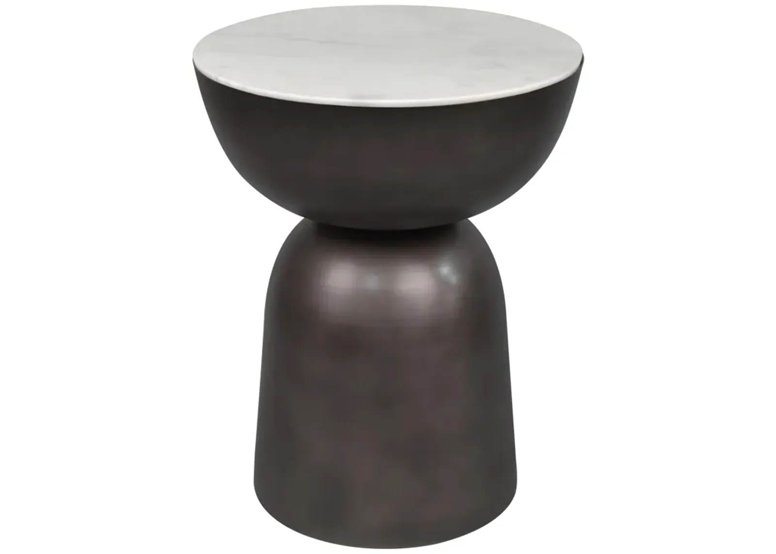 Atarah 16" Contemporary Natural Marble/Metal Handmade Hourglass End Table, Black/White