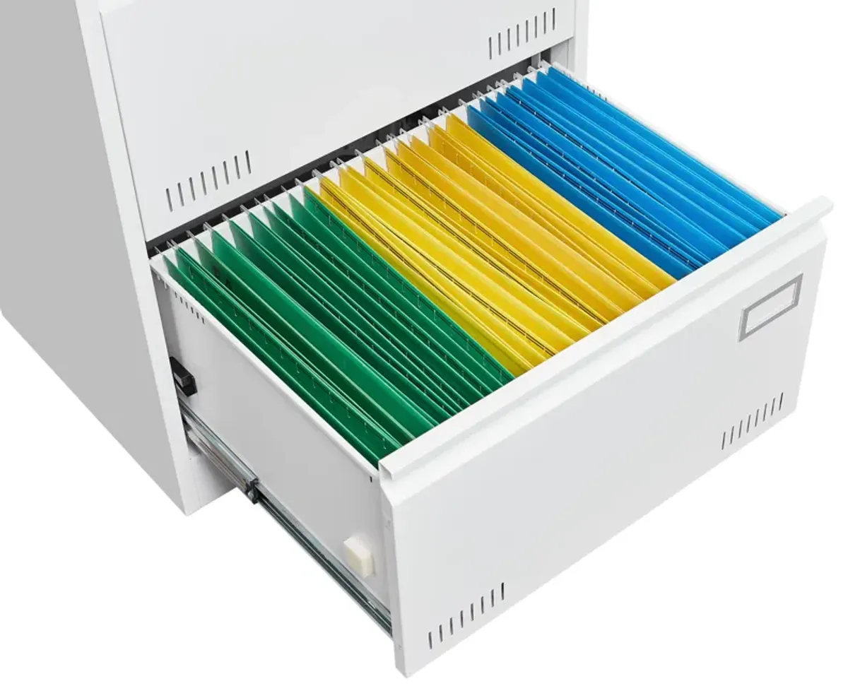 Filing Cabinet Lateral File Cabinet 2 Drawer, White Filing Cabinets with Lock, Locking Metal File Cabinets Three Drawer Office Cabinet for Legal/Letter/A4/F4 Home Offic