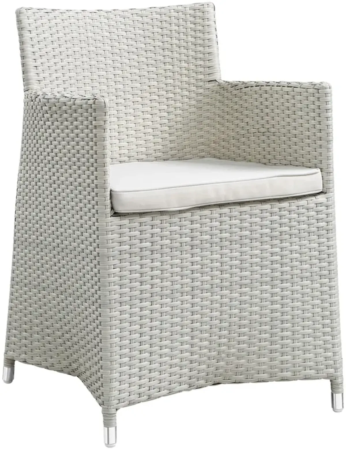 Modway Junction Wicker Rattan Outdoor Patio Two Dining Arm Chairs with Cushions in Gray White