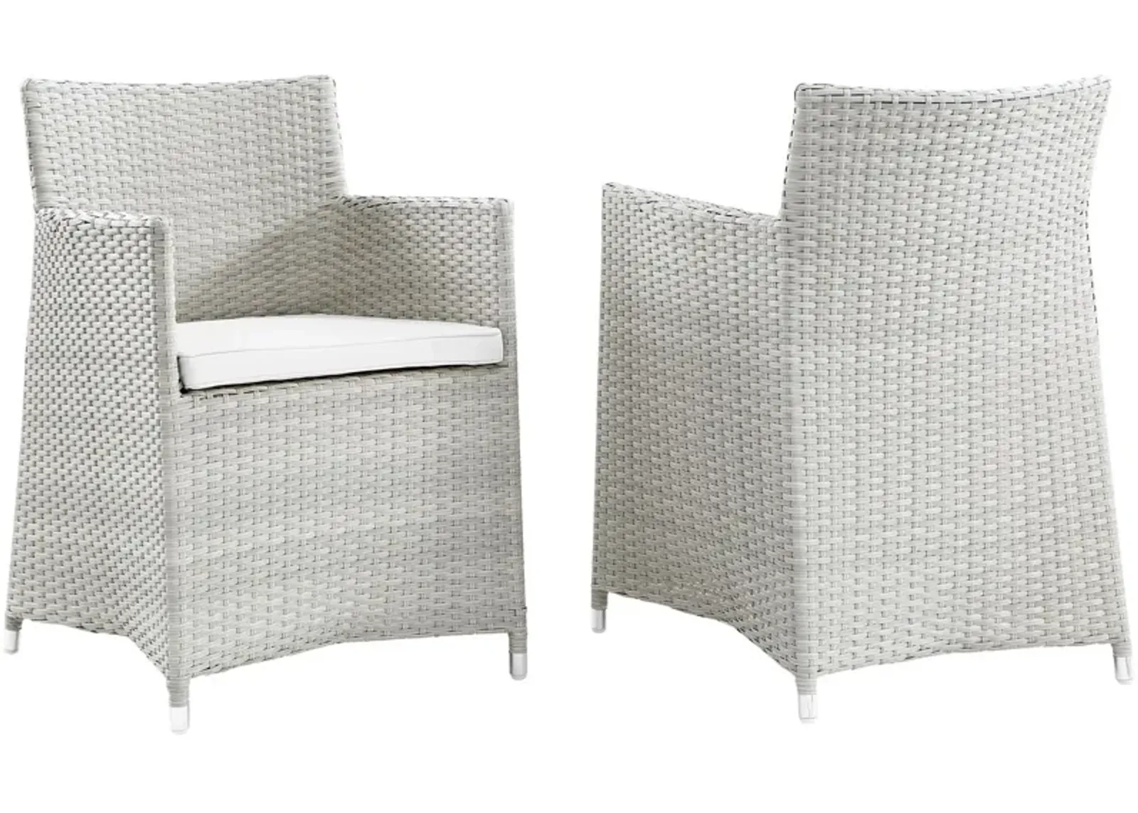 Modway Junction Wicker Rattan Outdoor Patio Two Dining Arm Chairs with Cushions in Gray White