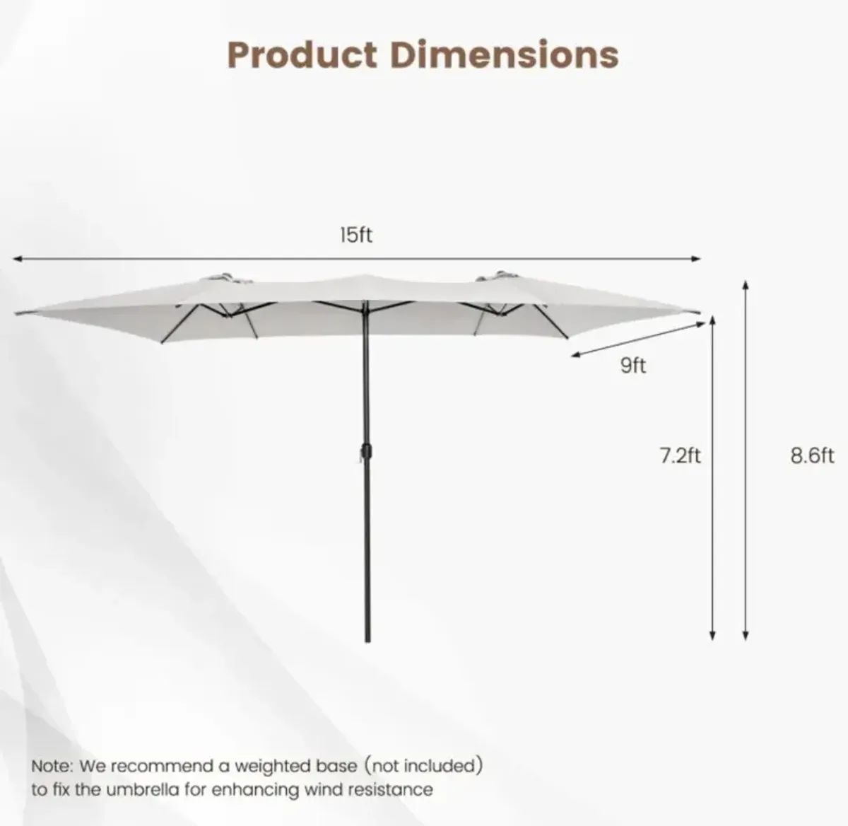 Hivvago 15 Feet Double-Sized Patio Umbrella with Crank Handle and Vented Tops