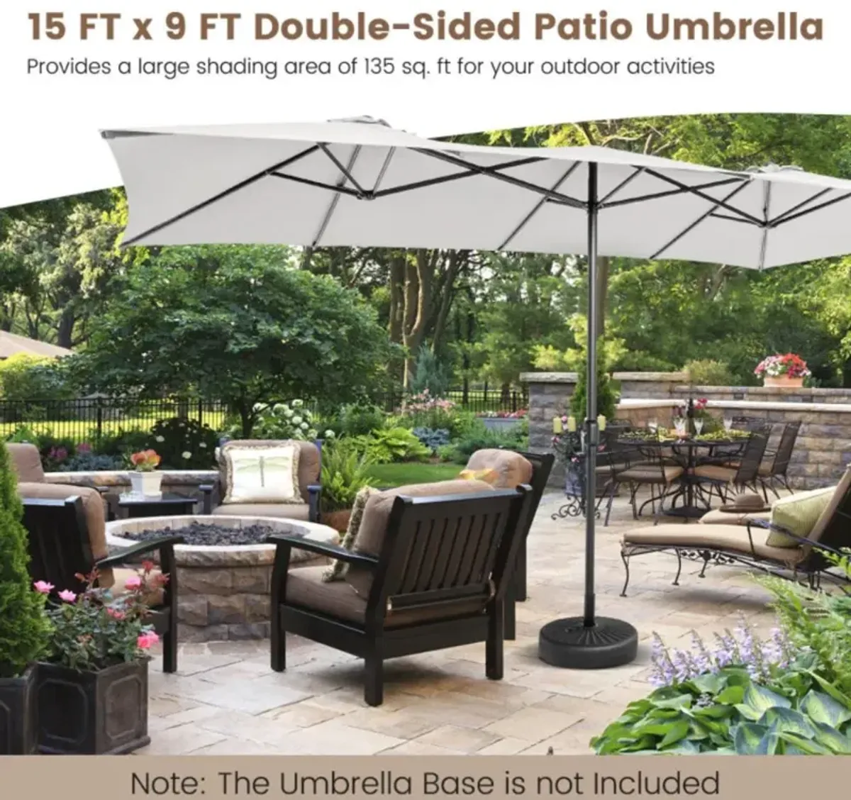 Hivvago 15 Feet Double-Sized Patio Umbrella with Crank Handle and Vented Tops