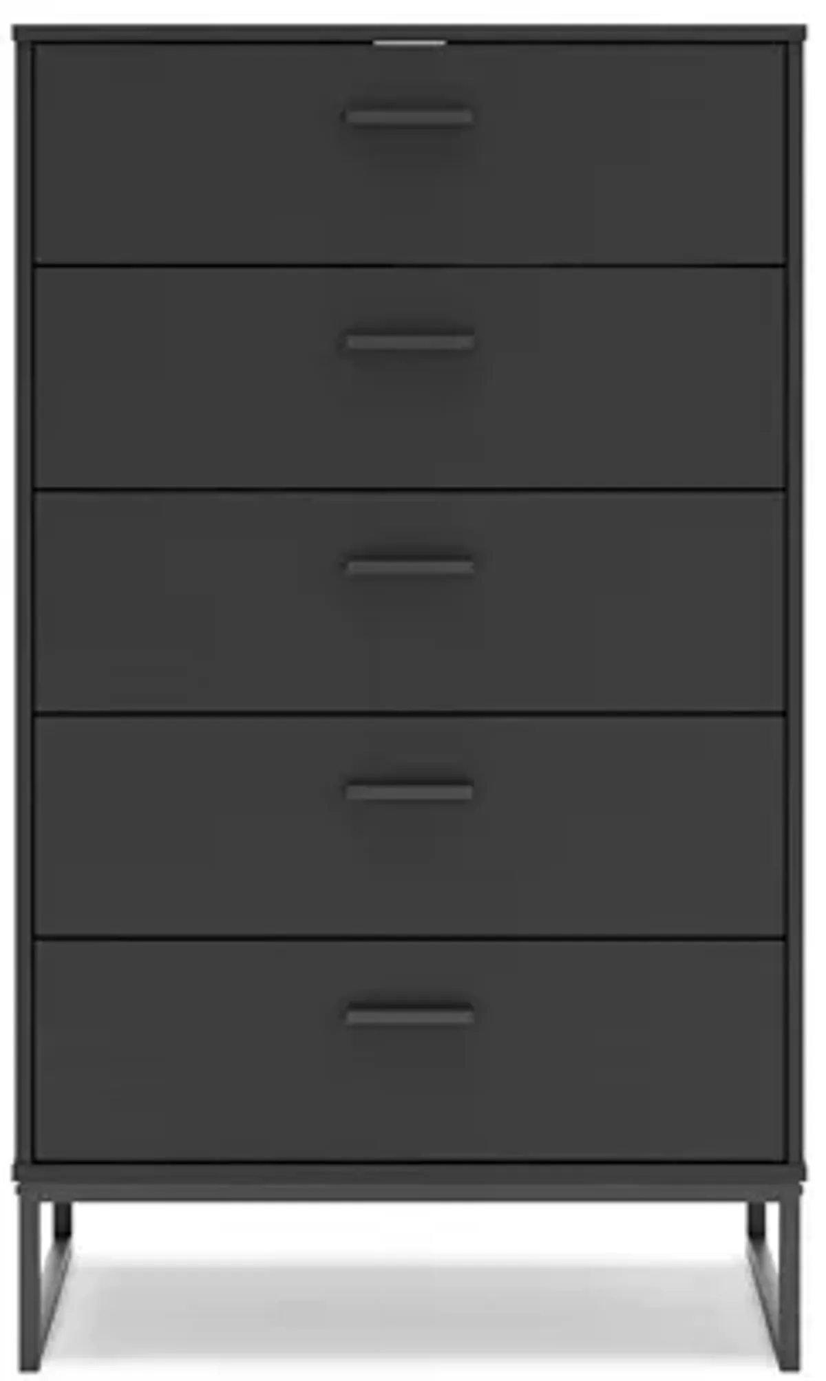 Alli Tall Dresser Chest, 5 Drawers, Matte Black, Metal Base, 51 Inch - Benzara