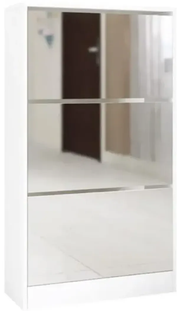 Narrow Shoe Storage Cabinet with Mirror for Entryway Organization