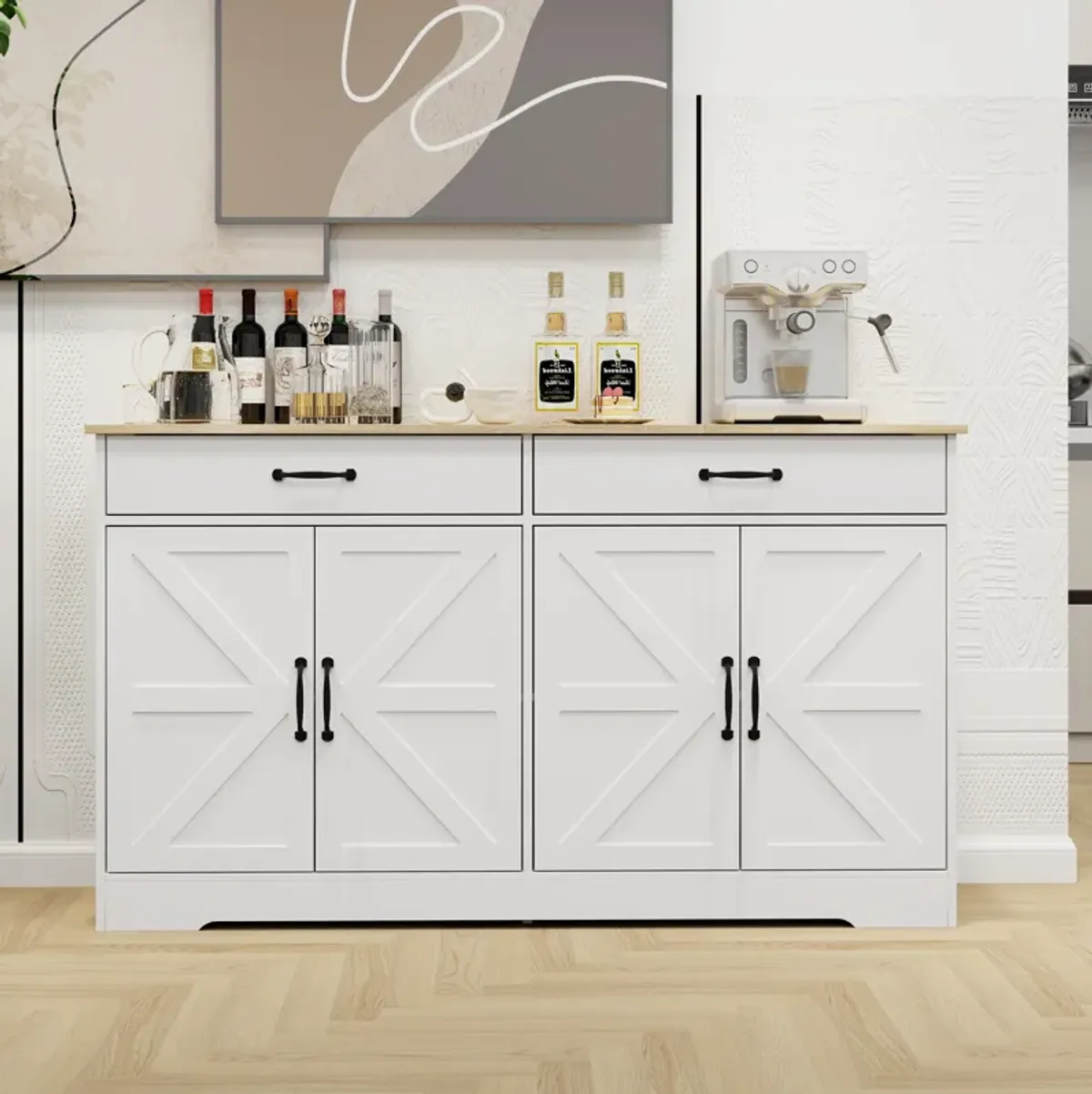 White MDF 55.91 in. Sideboard with X-panel Design Doors