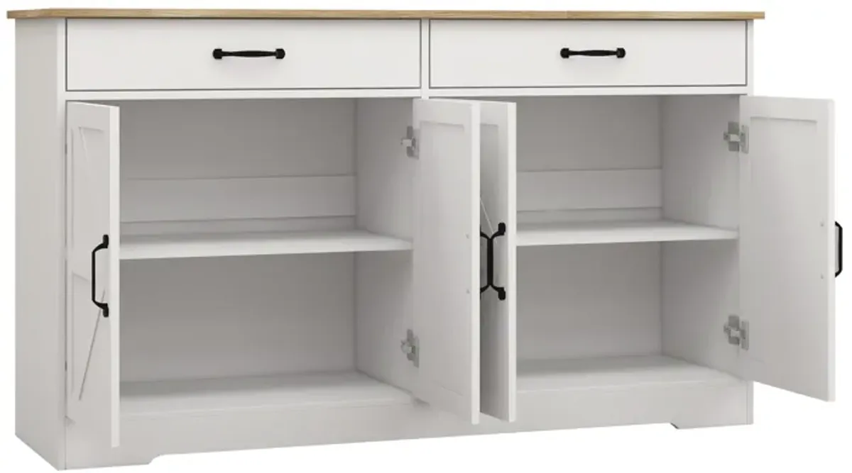 White MDF 55.91 in. Sideboard with X-panel Design Doors