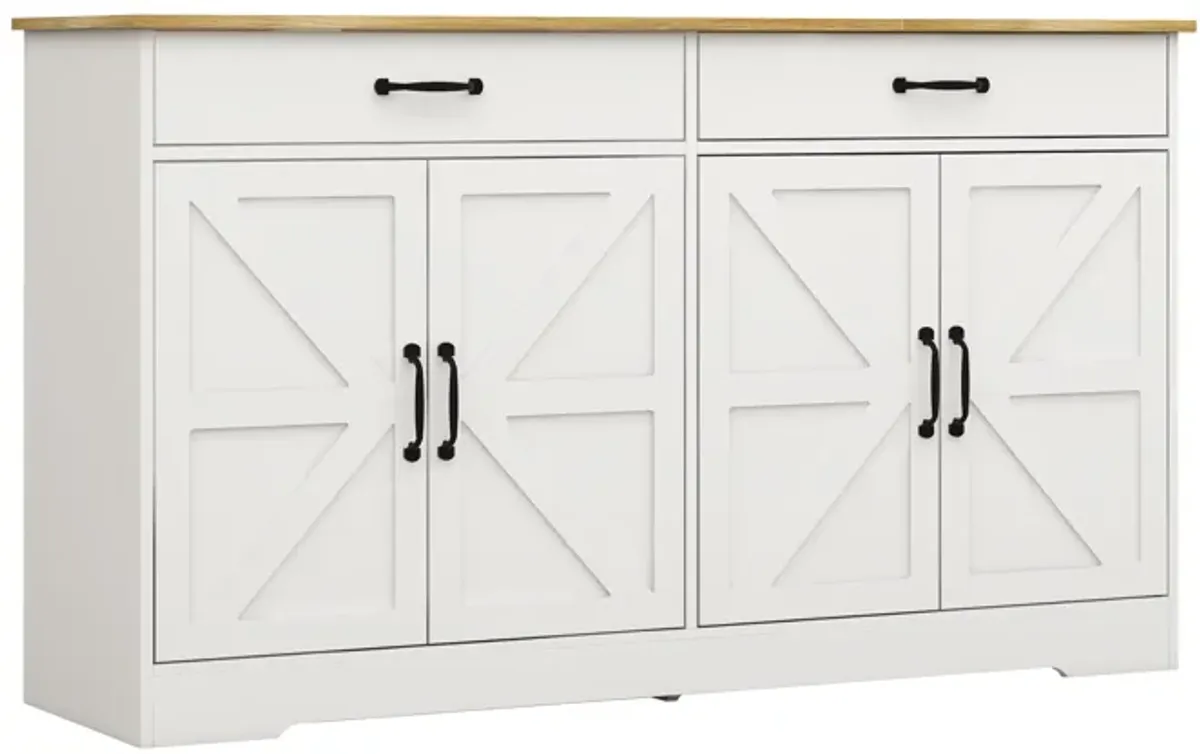 White MDF 55.91 in. Sideboard with X-panel Design Doors