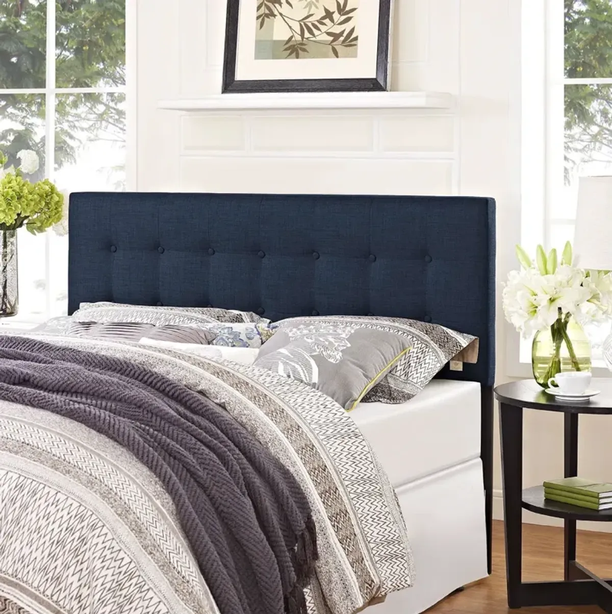 Hivvago Full size Navy Fabric Modern Upholstered Headboard