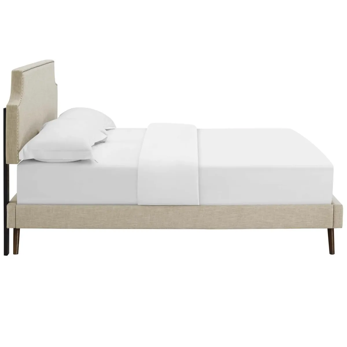 Modway - Corene Queen Fabric Platform Bed with Round Splayed Legs Beige