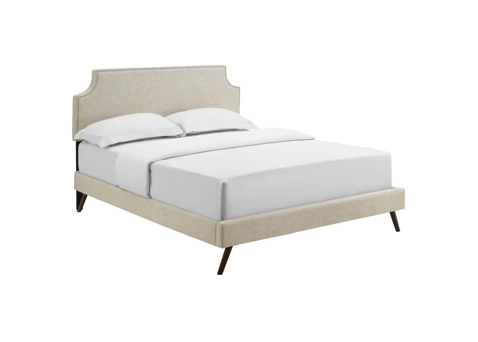 Modway - Corene Queen Fabric Platform Bed with Round Splayed Legs Beige