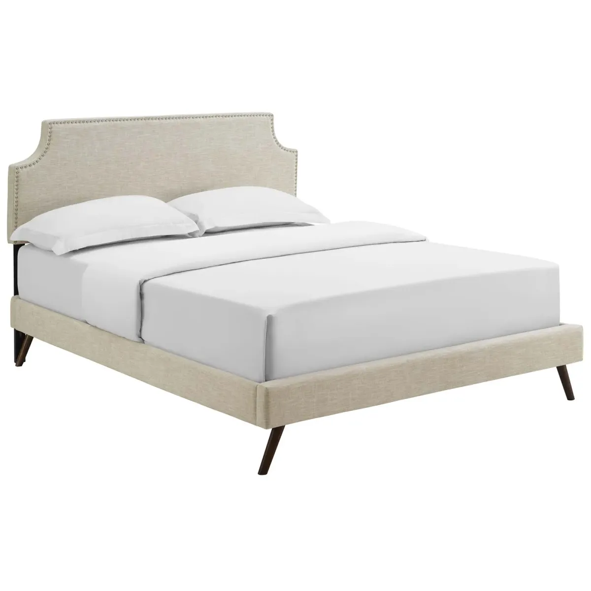 Modway - Corene Queen Fabric Platform Bed with Round Splayed Legs Beige