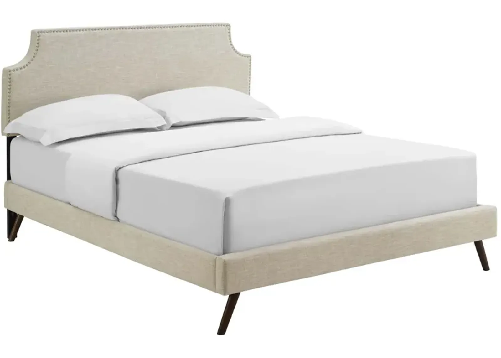 Modway - Corene Queen Fabric Platform Bed with Round Splayed Legs Beige