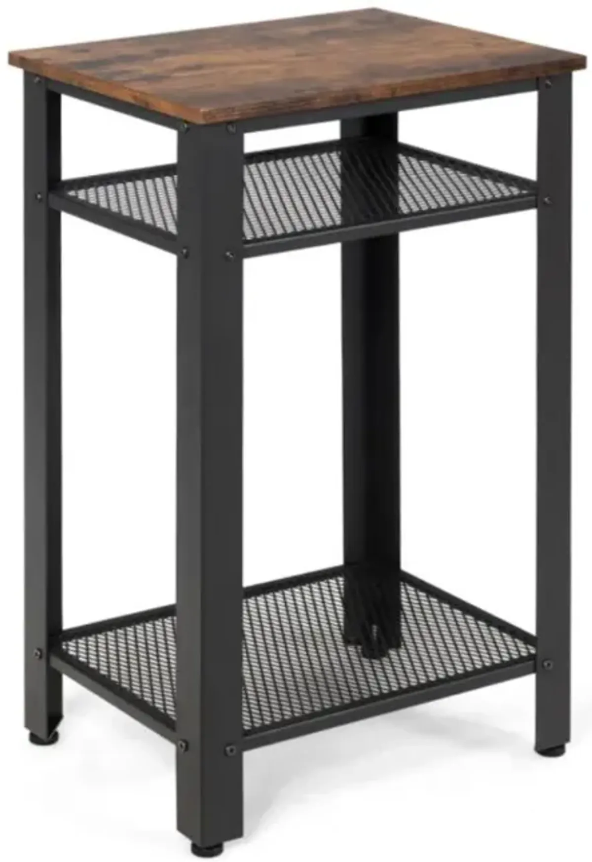 Hivvago 3-Tier Industrial End Table with Metal Mesh Storage Shelves