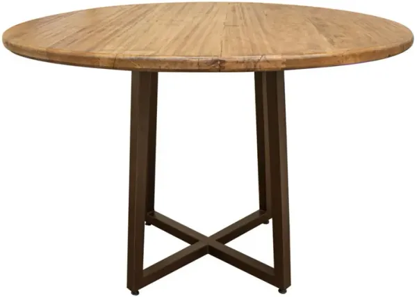 Asic 47 Inch Dining Table, Brown Mango Wood Round Top, Cross Metal Base - Benzara
