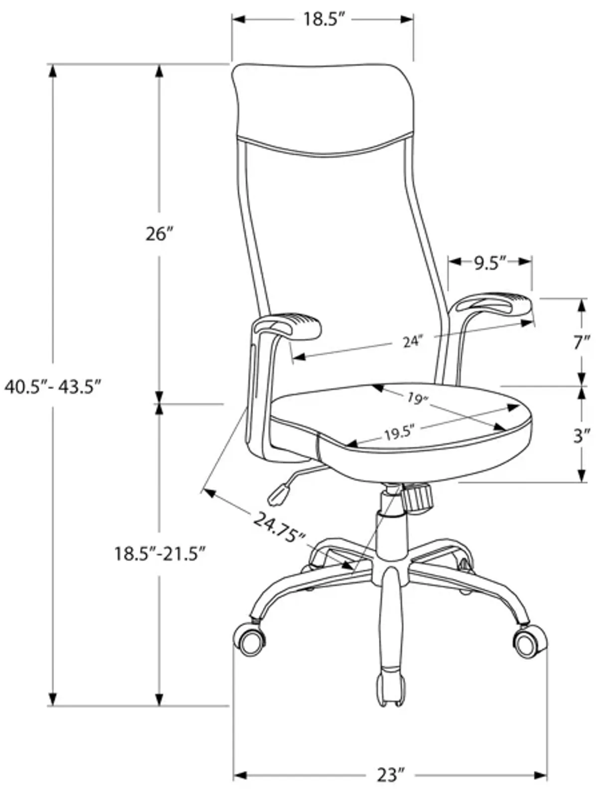 Monarch Specialties I 7248 Office Chair, Adjustable Height, Swivel, Ergonomic, Armrests, Computer Desk, Work, Metal, Mesh, Black, Contemporary, Modern