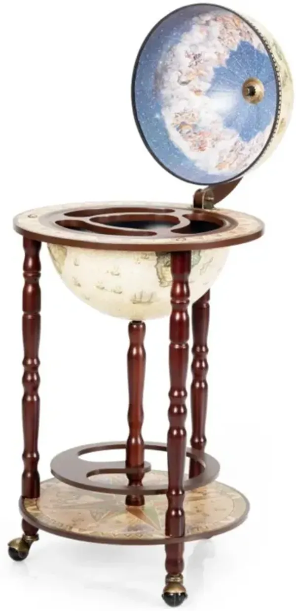 Hivvago Italian Style Design Wooden Globe Liquor Bottle Wine Rack with Wheels