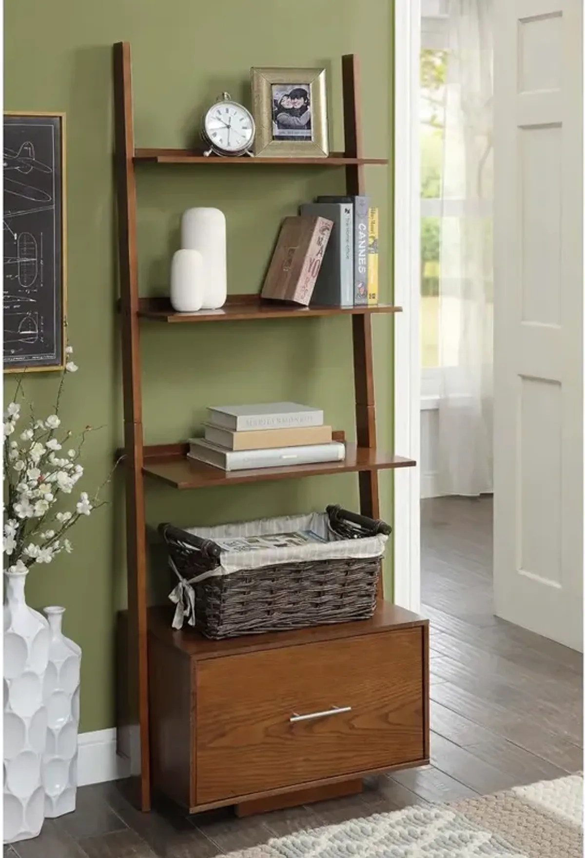 Convience Concept, Inc. American Heritage Ladder Bookcase with File Drawer